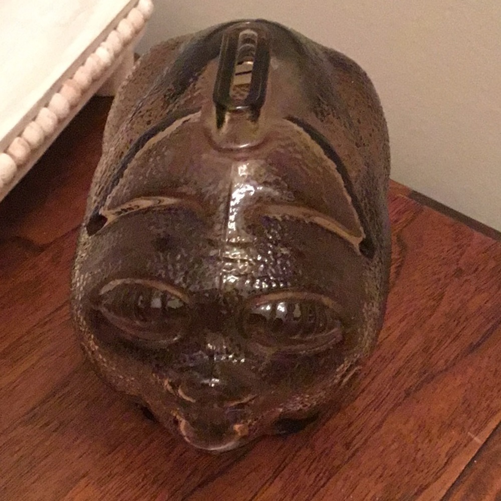 VINTAGE gray/brown colored textured glass piggy bank - Picture 3 of 13
